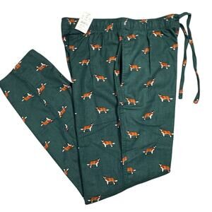 J Crew Lounge Pants Mens Sz M Flannel Pajama Dogs Saint Bernard Print Green New